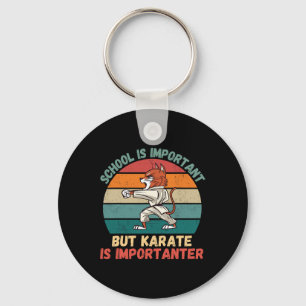 Vintage Cute Cat School Is Important Karate Is Imp Keychain