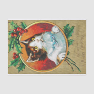 Vintage Cute Cat Wishing you a Merry Christmas Tissue Paper