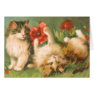 Vintage Cute Cats at Play Card
