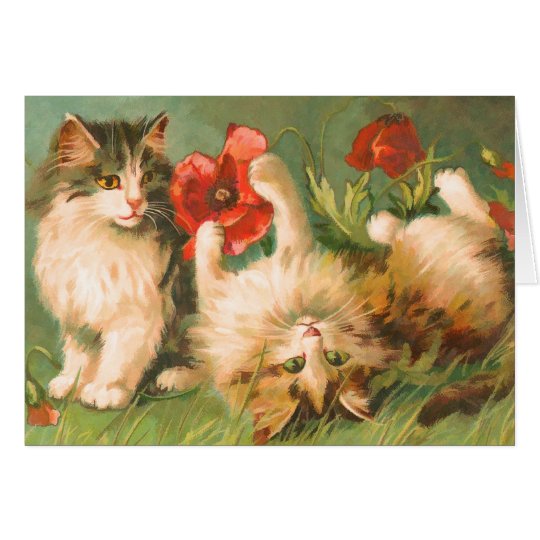 Vintage Cute Cats at Play Card