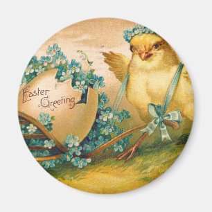Vintage Cute Chicken with Easter Egg Carriage Magnet