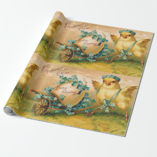 Vintage Cute Chicken with Easter Egg Carriage Wrapping Paper