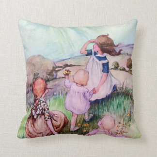 Vintage Cute Children in the Sun Throw Pillow