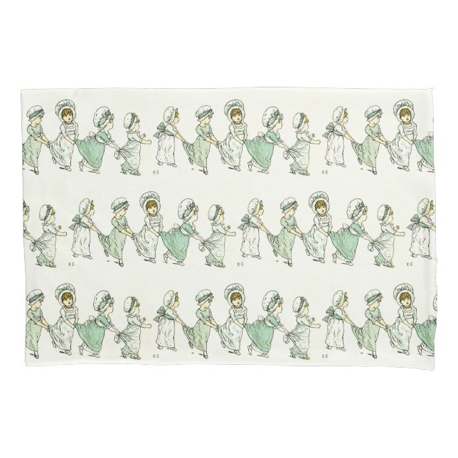Vintage Cute Children Pattern Kate Greenaway Mint  Pillowcase (Front)