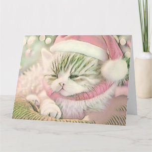 Vintage Cute Christmas Cat Watercolor Card