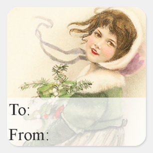 Vintage Cute Christmas Girl Gift Tag