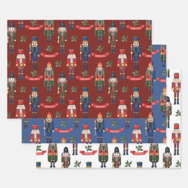 Vintage Cute Christmas Nutcrackers holiday Wrapping Paper Sheet (Set)