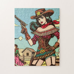 Vintage Cute Cowgirl Comics Jigsaw Puzzle