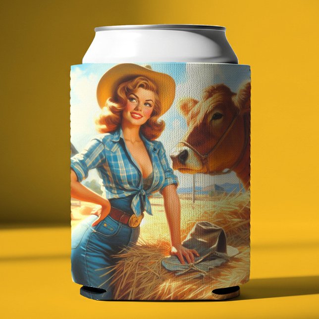 Vintage Cute Cowgirl Pin-up Can Cooler (Creator Uploaded)