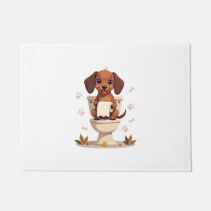 Vintage Cute Dachshund on Toilet Cartoon Bathroom Doormat