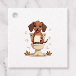 Vintage Cute Dachshund on Toilet Cartoon Bathroom  Favour Tags