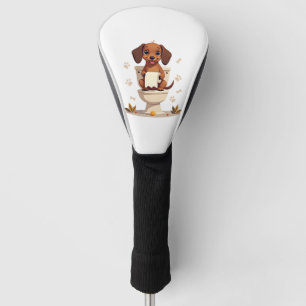 Vintage Cute Dachshund on Toilet Cartoon Bathroom  Golf Head Cover