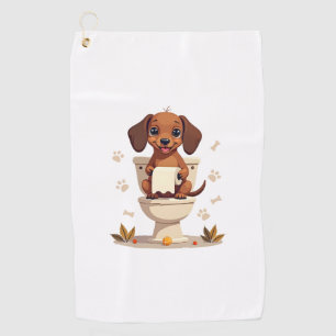 Vintage Cute Dachshund on Toilet Cartoon Bathroom  Golf Towel