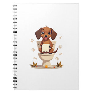 Vintage Cute Dachshund on Toilet Cartoon Bathroom  Notebook