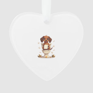 Vintage Cute Dachshund on Toilet Cartoon Bathroom  Ornament