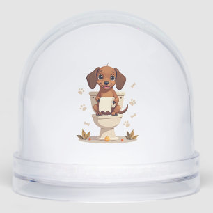 Vintage Cute Dachshund on Toilet Cartoon Bathroom  Snowglobe