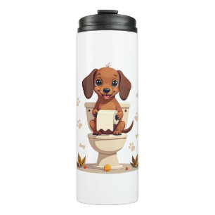 Vintage Cute Dachshund on Toilet Cartoon Bathroom Thermal Tumbler
