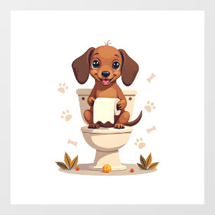 Vintage Cute Dachshund on Toilet Cartoon Bathroom  Window Cling