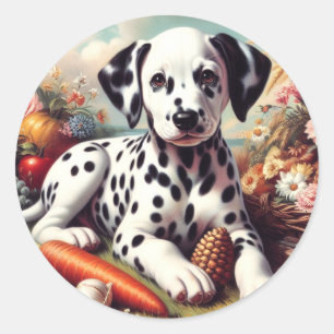 Vintage Cute Dalmatian Painting Classic Round Sticker