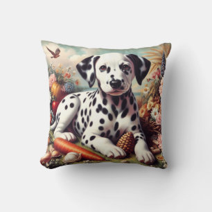 Vintage Cute Dalmatian Painting Throw Pillow