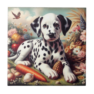 Vintage Cute Dalmatian Painting Tile
