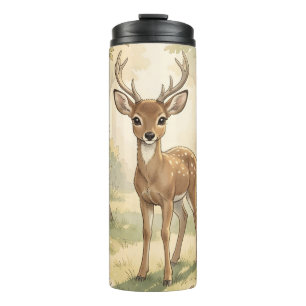 Vintage cute deer in the forest thermal tumbler