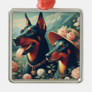 Vintage Cute Doberman Painting Metal Ornament