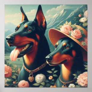 Vintage Cute Doberman Painting Poster