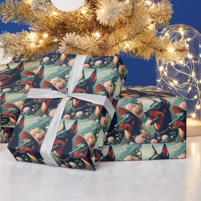Vintage Cute Doberman Painting Wrapping Paper (Holidays)