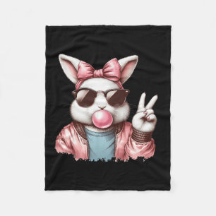 Vintage Cute Easter Bunny Sungles Blowing Bubble G Fleece Blanket