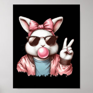Vintage Cute Easter Bunny Sungles Blowing Bubble G Poster