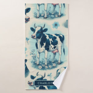 Vintage Cute Farm Cow Seamless Bath Towel