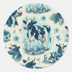 Vintage Cute Farm Cow Seamless Classic Round Sticker