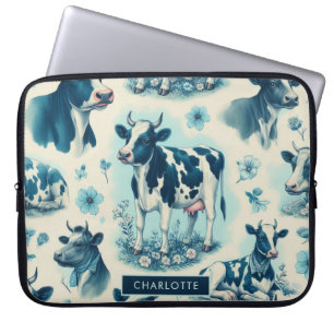Vintage Cute Farm Cow Seamless Laptop Sleeve
