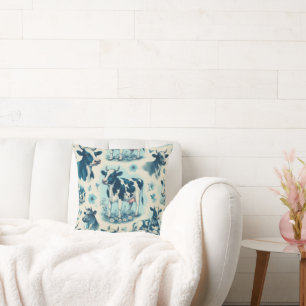 Vintage Cute Farm Cow Seamless Throw Pillow