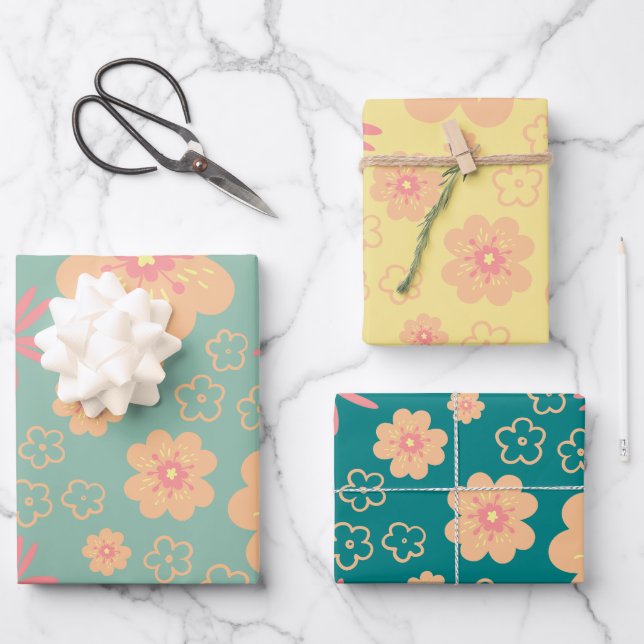 Vintage Cute Floral Pattern Wrapping Paper Sheet (Front)
