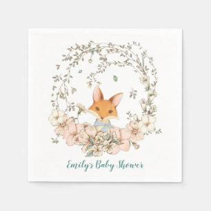 Vintage Cute Fox Florals Foliage Boy Baby Shower Napkin