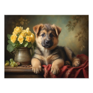 Vintage Cute German Shepard Puppy Dog Portrait  Photo Print