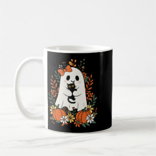 Vintage Cute Ghost With Black Cat And Pumpkins Coffee Mug