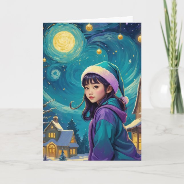 Vintage Cute Girl Christmas Card - Personalize (Front)