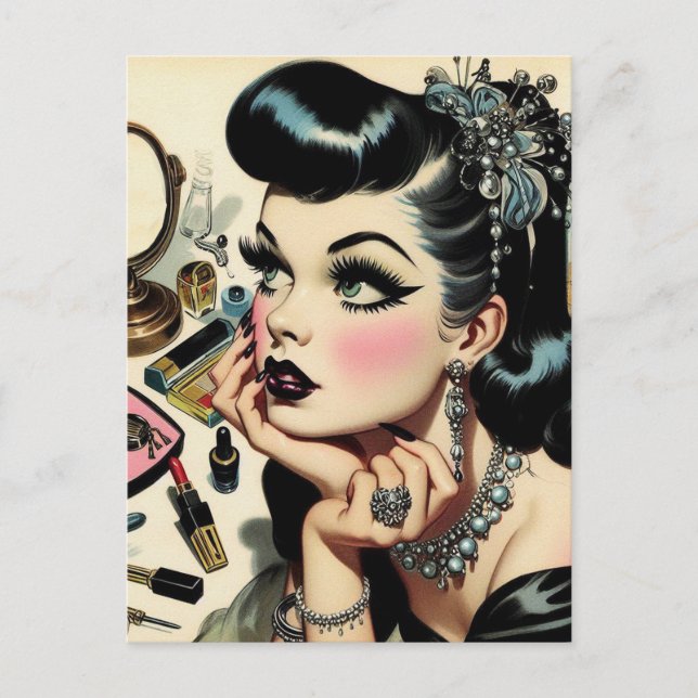 Vintage Cute Goth Pin Up Postcard (Front)