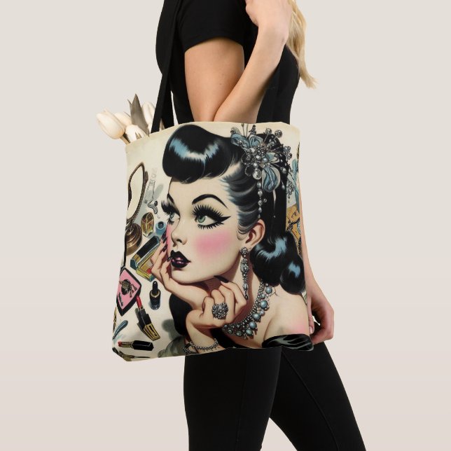 Vintage Cute Goth Pin Up Tote Bag (Close Up)