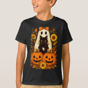 Vintage Cute Halloween Ghost Holding Black Cat T-Shirt