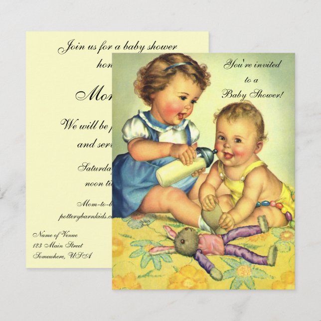 Vintage Cute Happy Children Baby Shower Invitation (Front/Back)