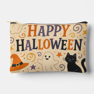 Vintage, cute happy halloween bat, ghost, pumpkin accessory pouch