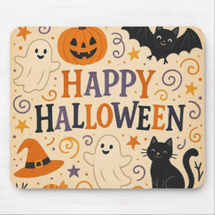 Vintage, cute happy halloween bat, ghost, pumpkin mouse pad