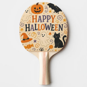 Vintage, cute happy halloween bat, ghost, pumpkin ping pong paddle