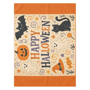 Vintage, cute happy halloween bat, ghost, pumpkin tablecloth