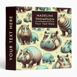 Vintage Cute Hipoppotamus Pattern Binder