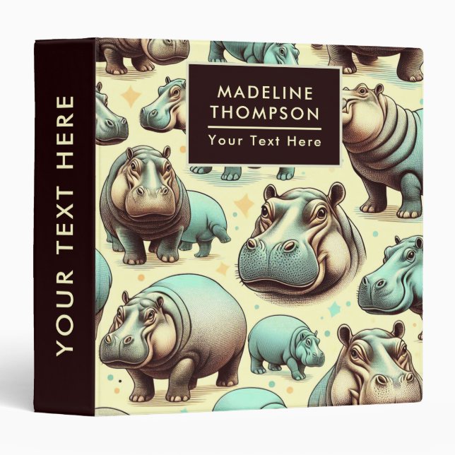 Vintage Cute Hipoppotamus Pattern Binder (Front/Spine)